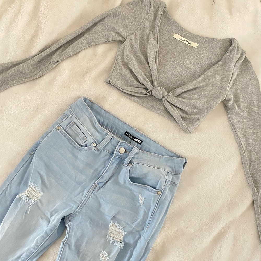 Grey twist front crop top